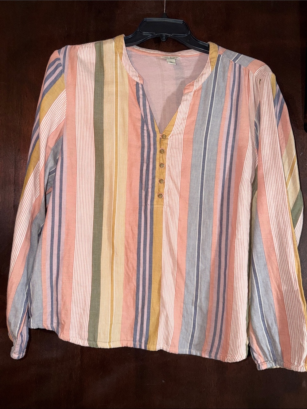 L.L. Bean Striped Henley Blouse 100% Cotton